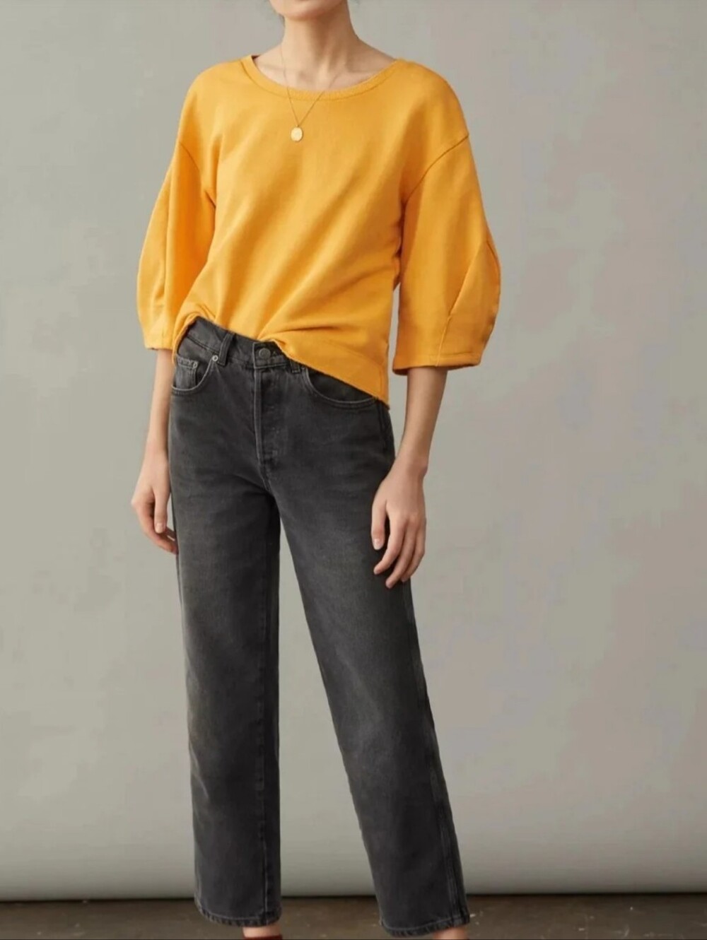 Anthropologie Kris Pleated Sweatshirt Top Balloon Sleeves Size Small